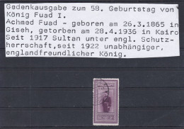 ÄGYPTEN - EGYPT - EGYPTIAN - DYNASTIE - MONARCHIE - 58. GEBURTSTAG DES KÖNIG FUAD 1926 USED - Usados