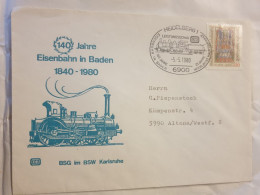 140 Jahre Eisenbahn In Baden 1840-1980 - Briefomslagen - Gebruikt
