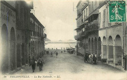 Algérie - Philippeville - La Rue Nationale - Animée - Oblitération Ronde De 1914 - CPA - Voir Scans Recto-Verso - Skikda (Philippeville)