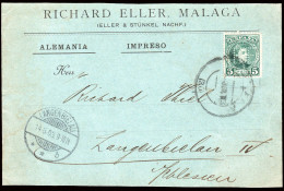 Málaga - Edi O TP 242 - Perforado "R.E" Postal Circulada A Alemania - Cartas & Documentos