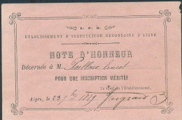 210 -  ETABLISSEMENT D INSTRUCTION SECONDAIRE D AIGRE 1879 ET 1880 - 1800 – 1899