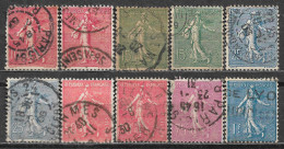 1903-1938 FRANCE SET OF 10 USED STAMPS (Scott # 138,139,141,146,151,154) CV $5.95 - 1903-60 Semeuse A Righe