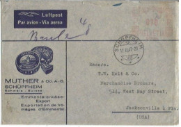 Suisse Commerce Emmental Cheese AirmailCV Schupfheim 17feb1947 To USA With Red Meter Franking C.70 - Marcophilie