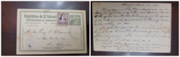 O) 1935 EL SALVADOR,  DANIEL HERNANDEZ MONUMENT,  NATIONAL THEATER 1c Green - POSTAL STATIONERY, CIRCULATED XF - Salvador