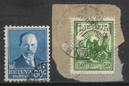 1929,1934 Lithuania Cut Square + USED STAMP (Michel # 191,393) - Lithuania