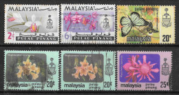 1965-1979 PENANG SET OF 6 USED STAMPS (Scott # 68,70,80,86,87) CV $1.30 - Malesia (1964-...)