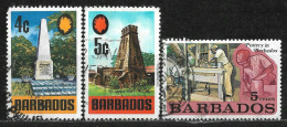 1970,1973 BARBADOS SET OF 3 USED STAMPS (Michel # 300,301,349) - Barbades (1966-...)