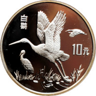 China 10 Yuan 1992, PROOF, "Endangered Animals - White Stork" - Cile