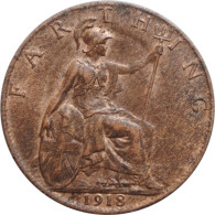 Great Britain 1 Farthing 1918, UNC, "King George V (1910 - 1936)" - Gibilterra