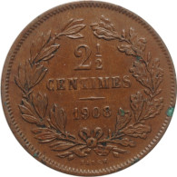 Luxembourg 2 1/2 Centimes 1908, AU, "Grand Duchy Of Luxembourg (1854 - 1917)" - Luxemburgo
