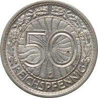 Germany 50 Reichspfennig 1938 G, AU, "Weimar Republic (Reichsmark) (1924-1938)" - 5 Reichsmark