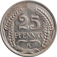 Germany 25 Pfennig 1912 A, XF, "German Empire (1871 - 1922)" - 2, 3 & 5 Mark Zilver