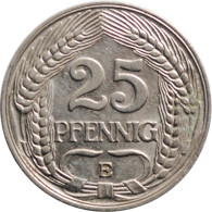 Germany 25 Pfennig 1911 E, XF, "German Empire (1871 - 1922)" - 2, 3 & 5 Mark Argent