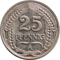 Germany 25 Pfennig 1911 A, XF, "German Empire (1871 - 1922)" - 2, 3 & 5 Mark Zilver