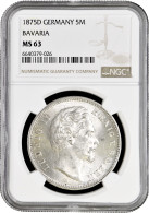 Bavaria 5 Mark 1875 D, NGC MS63, "King Ludwig II (1864 - 1886)" - 2, 3 & 5 Mark Silver