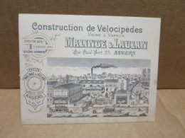 ANGERS (49) Carte De Visite Construction De Vélocipèdes Cycles MALINCE & LAULAN - Angers