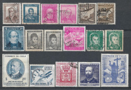 1931-1955 CHILE Set Of 17 Used Stamps (Michel # 186,195,196,198,336,354,360x,440,463x,463y,472,489,490,495,499) CV €4.00 - Cile