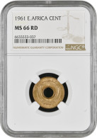 British East Africa 1 Cent 1961, NGC MS66 RD, "Queen Elizabeth II (1953 - 1967)" - Colonias