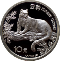 China 10 Yuan 1998, PROOF, "World Wildlife Foundation - Clouded Leopard" - Chile