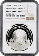 Chile 10000 Pesos 1991, NGC PF69 UC, "500th Anniversary - Discovery Of America" Top Pop - Chili