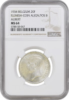 Belgium 20 Francs 1934 Flemish - Pos B, NGC MS64, "King Albert I (1910 - 1934)" - Autres – Afrique