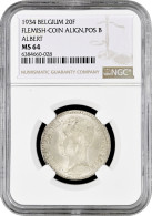 Belgium 20 Francs 1934 Flemish - Pos B, NGC MS64, "King Albert I (1910 - 1934)" - Other & Unclassified