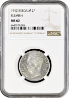 Belgium 2 Francs 1912 DER, NGC MS62, "King Albert I (1910 - 1934)" - Sonstige & Ohne Zuordnung