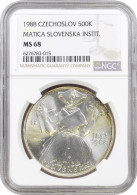 Czechoslovakia 500 Korun 1988, NGC MS68, "125th Anniversary - Matica Slovenska" - Checoslovaquia