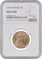 France 5 Centimes 1916, NGC MS64 RD, "Third Republic (1870 - 1941)" Madrid - Autres – Afrique