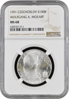 Czechoslovakia 100 Korun 1991, NGC MS68, "200th Anniversary - Death Of Wolfgang A. Mozart" Top Pop - Checoslovaquia