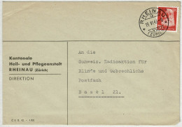 Schweiz / Helvetia 1943, Brief Portofrei Heil- Und Pflegeanstalt Rheinau - Basel - Vrijstelling Van Portkosten
