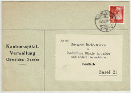 Schweiz / Helvetia 1939, Brief Portofrei Kantonsspital Obwalden Sarnen - Basel - Vrijstelling Van Portkosten