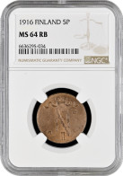 Finland 5 Pennia 1916, NGC MS64 RB, "Emperor Nicholas II (1895 - 1917)" - Finlande