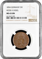Hesse-Kassel 3 Hellers 1854, NGC MS65 BN, "Frederick William (1847-1866)" Pop1/0 - Taler Et Doppeltaler