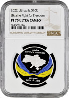 Lithuania 10 Euro 2022, NGC PF70 UC, "Ukraines Fight For Freedom" Top Pop - Lithuania