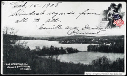 ► LAKE HOPATCONG N.J.  Greetings From Pictureque America - Flag Color 1908  -    Stamp 2C - Andere & Zonder Classificatie