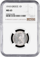 Greece 1 Drachma 1910, NGC MS63, "King George I (1863 - 1922)" Silver Coin - Grecia