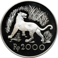 Indonesia 2000 Rupiah 1974, PROOF, "Javan Tiger" - Indonesien