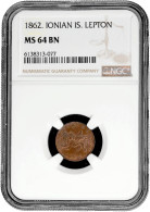Ionian Islands 1 Lepton 1862, NGC MS64 BN, "Queen Victoria (1837 - 1864)" - Colonias
