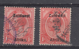 South West Africa 1924 - Overprinted 1d, 2 Singles. 14 Mm Space,  Vf Used (e-732) - Afrique Du Sud-Ouest (1923-1990)