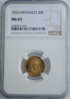 Monaco 50 Centimes 1926, NGC MS63, "Prince Louis II (1922 - 1949)" - Autres – Afrique