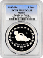 Mexico 5 Pesos 1997 Mo, PCGS PF68 DCAM, "Jugador De Pelota" Silver Coin - Autres – Afrique