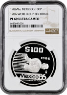 Mexico 100 Pesos 1986 Mo, NGC PF69 UC, "Goalkeeper Catches The Ball" Top Pop - Other - Africa
