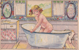 Carte Acquarelle Suzanne Cocq 1916 Née à Ixelles Morte Etterbeck  Petite Fille Baignoire Bathtube Foyer Orphelins - Ixelles - Elsene