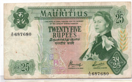 Mauritius 25 Rupees ND 1967 QEII P-32 Fine Condition - Mauritius