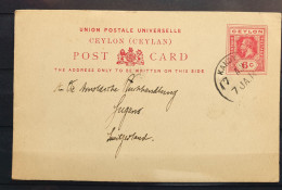 03 - 24 - Ceylon - Ceylan  - Entier Postal 6c à Destination De Lugano - Suisse - Switzerland - Sri Lanka (Ceylon) (1948-...)