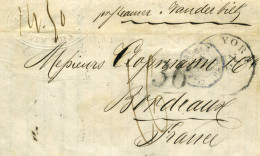 MTM100 - 1860 TRANSATLANTIC LETTER USA TO FRANCE St. VANDERBILT UNPAID DIFFERENT RATES US Vs. FRANCE! - Marcophilie