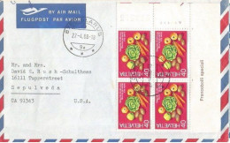 Suisse Airmail Cover Glarus 27apr1988 To USA With Food Propaganda 1976 C.40 In Block4 + Sheet Corner - Cartas & Documentos