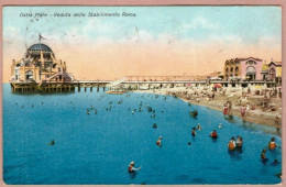 Cartolina Ostia Mare Veduta Dello Stabilimento Roma Animata Viaggiata 1928 - Kolosseum