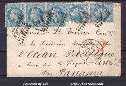 FRANCE N° 29Bx5 SUR LETTRE ADRESSÉE AU COMMISSAIRE DE LA DIVISION NAVALE DU PACIFIQUE SUR L'ASTRÉE RR - 1863-1870 Napoleon III With Laurels